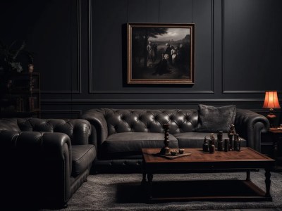 Living Room With Black Walls And Some Black Furniture