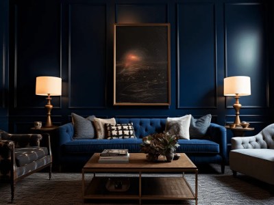 Living Room With Blue Walls Is Shown