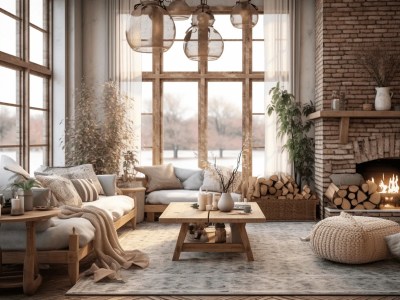 Living Room With Couches And Wooden Windows