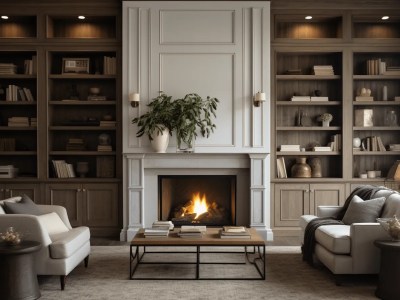 Living Room With Fire And Bookshelves