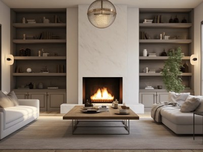 Living Room With Fireplace And Bookshelves