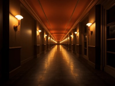 Long Hallway With Two Lighted Buildings