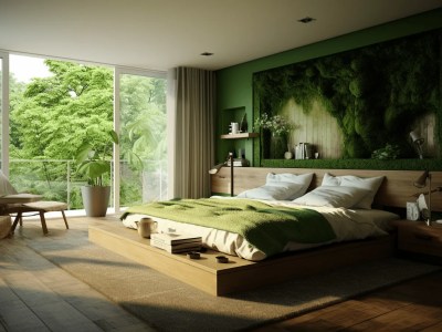 Lush Green Bedroom Interiors 3D View