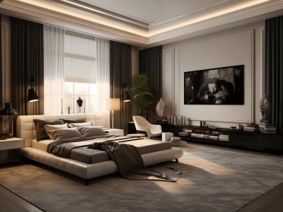 Luxury Bedroom Furniture With A Bed, Chair And Tv