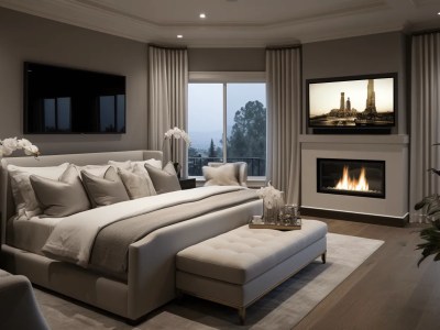 Luxury Bedroom With A Tv And Fireplace