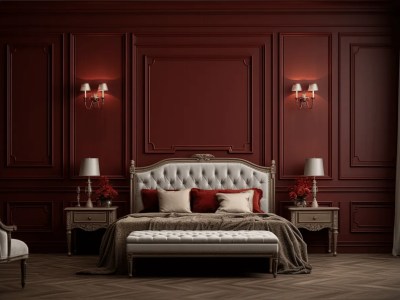 Luxury Bedroom With Red Walls 3D Rendering Stock Foto