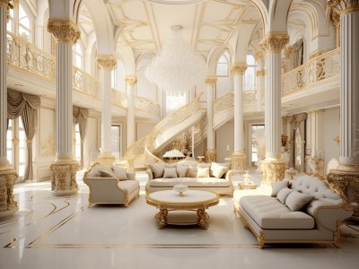 Luxury Living Room In Gold Or White