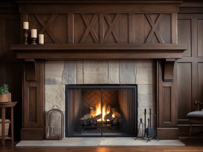 Mantel And Wood Mantel Surrounds A Fireplace