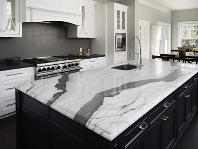 Marble Island In A Kitchen Is In The Middle