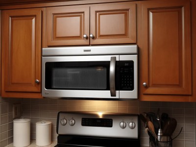 Microwave Is Mounted On Top Of A Cabinet