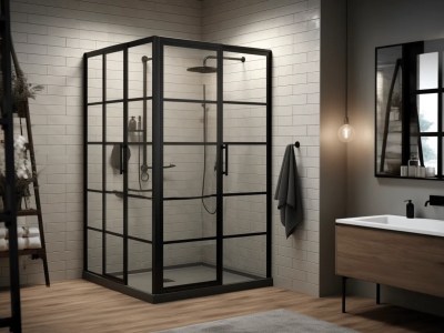 Modern Bathroom With A Black Door