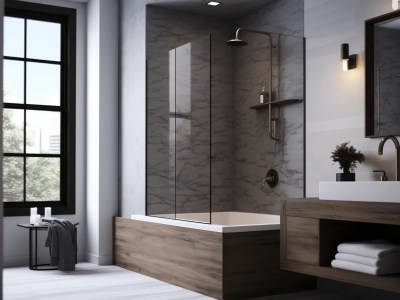 Modern Bathroom With Dark Wood And Marble Fixtures