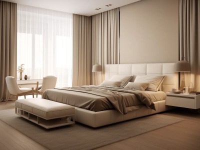 Modern Bedroom With Beige Walls And White Furniture