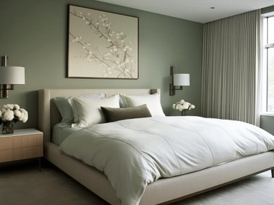 Modern Bedroom With Green And Beige Walls