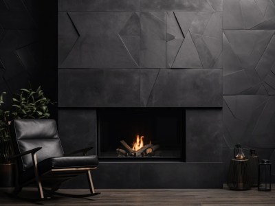 Modern Fireplace With Black Abstract Wall Tiles