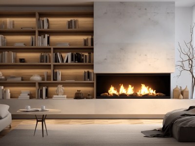 Modern Fireplace With Fireplace Surround 3D Design Rendering Stock Photo, Minimalism Tendencies --Ar 128:85