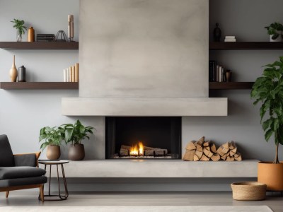 Modern Fireplace With Wooden Shelves