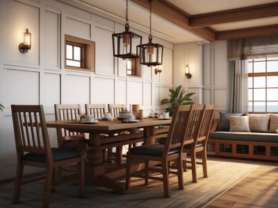 Modern Home Dining Room With Wooden Chairs And Lighting