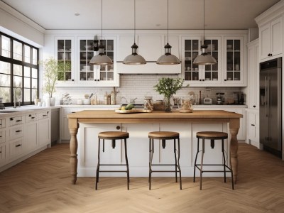 Modern Kitchen Has White Cabinets And Rustic Wood