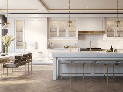 Modern Kitchen In A White And Gold Tone