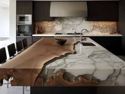 Modern Kitchen Island With Marble Slab