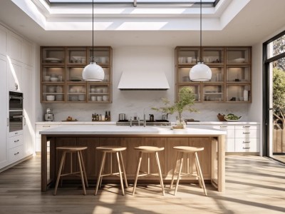 Modern Kitchen With A Skylight And Bar Stools