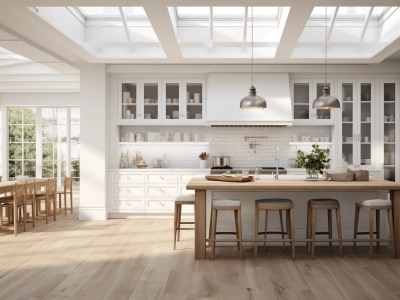 Modern Kitchen With Skylights And Wooden Flooring