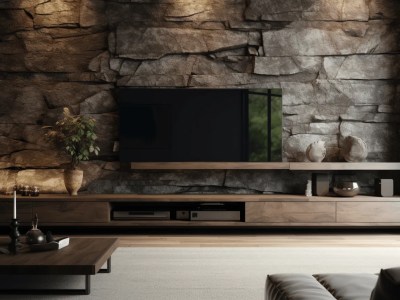 Modern Living Room With A Stone Wall