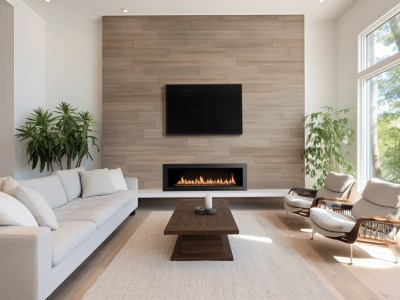 Modern Living Room With A Wood Fireplace