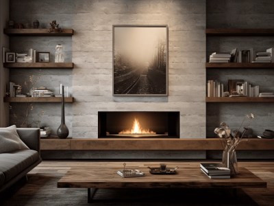 Modern Living Room With Fire And Shelves