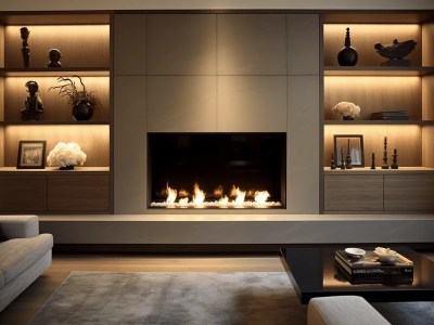 Modern Living Room With Shelves And A Fireplace