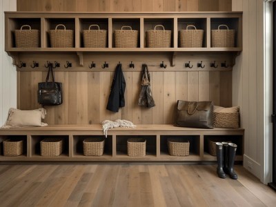 Modern Mudroom With Wooden Woods And Baskets