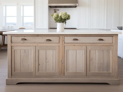 Modern White Kitchen Island Has Wooden Drawers