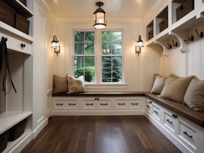 Mudroom With Windows And Storage In A Wooden Room