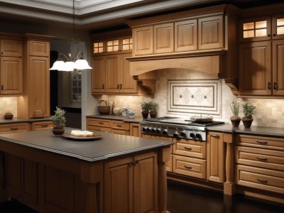 Nice Kitchen With Dark Wood Cabinetry And Lighting