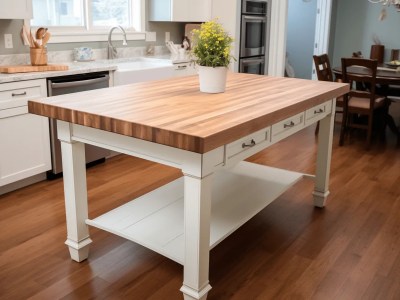 Oak Kitchen Island In The Middle Of A Wood Floor