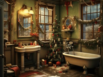 Old Cottage Bathroom With Christmas Decorations