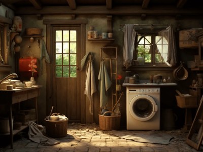 Old Cottage With A Washing Machine And Several Furniture Items