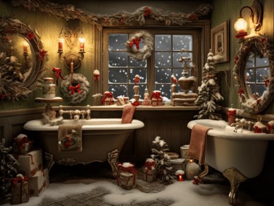 Old Fashioned Bathroom With Christmas Decorations