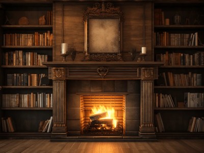 Old Fire Place With Bookshelves And Firewood