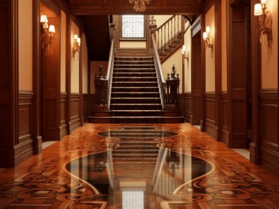 Old Hallway With Wooden Floors And Stairs In A Luxurious Mansion