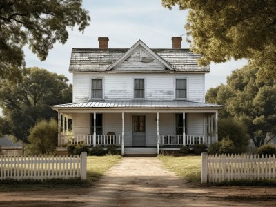 Old House Under A White Picket Fence