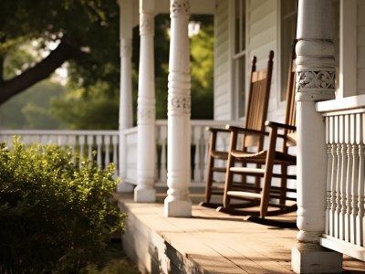 Old House With Rocking Chairs On The Porch