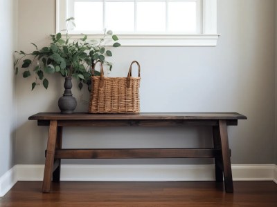 Old Pine Bench Sitting Near A Window