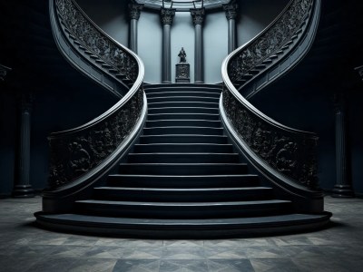 Old Staircase With A Statue Of A Man