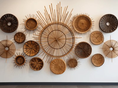 Old Wall Display With A Wall Full Of Rattan, Bamboo And Rattan Pots