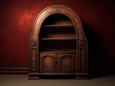 Old Wooden Cabinet Surrounded By Furniture On A Red Wall