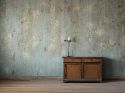 Old Wooden Dresser Next To An Old Wall