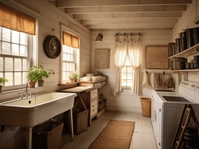 Old Wooden Kitchen Has A Sink And A Window