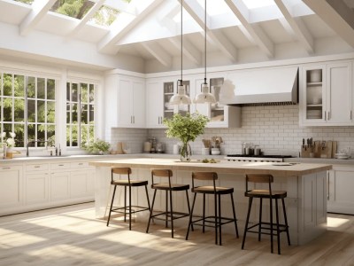 Open Kitchen Area Is Great With Wood Floor And Skylights